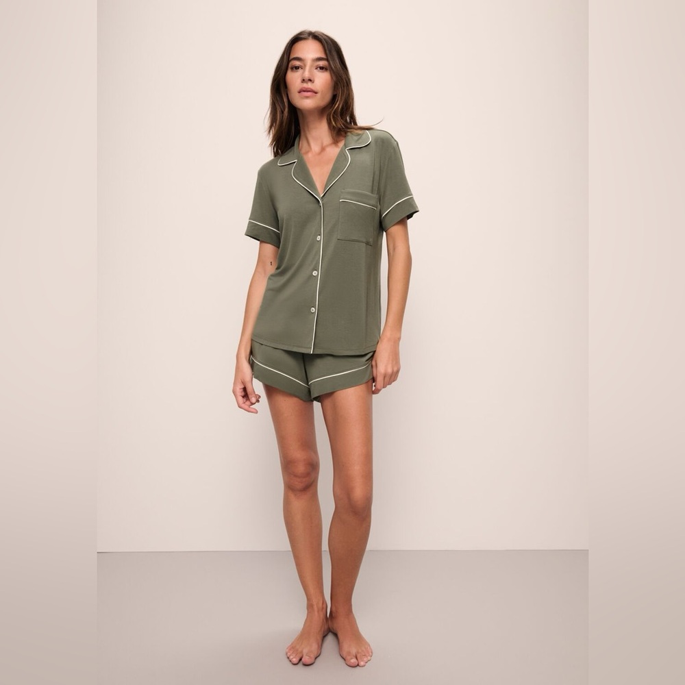Eberjey Gisele Relaxed Short Pajamas Set Sage Olive Green M VGUC